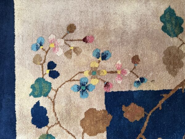 Antique art deco room size wool beige, navy rug 26 Antique art deco room size wool beige, navy rug, detail photo 22, stock number 24061