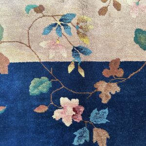 Antique Art Deco Room Size Wool Beige, Navy Rug, detail photo 23, stock number 24061