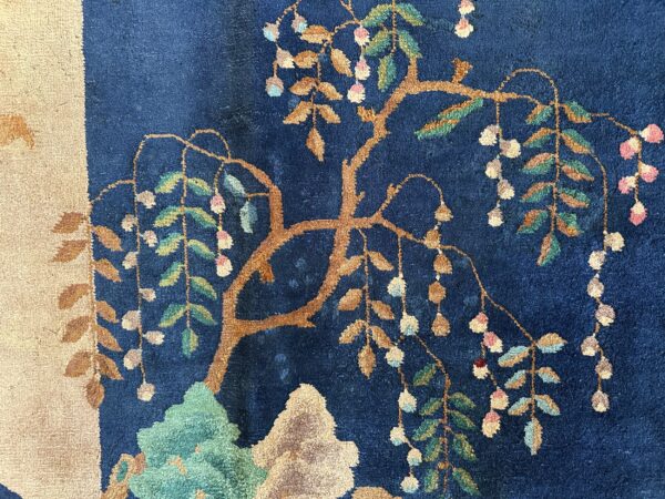 Antique art deco room size wool beige, navy rug 28 Antique art deco room size wool beige, navy rug, detail photo 24, stock number 24061