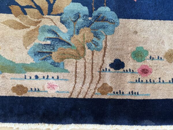 Antique art deco room size wool beige, navy rug 29 Antique art deco room size wool beige, navy rug, detail photo 25, stock number 24061