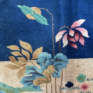 Antique Art Deco Room Size Wool Beige, Navy Rug, detail photo 26, stock number 24061