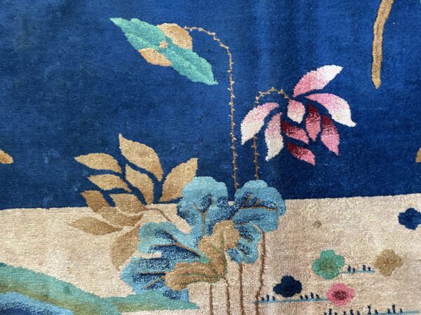 Antique art deco room size wool beige, navy rug 30 Antique art deco room size wool beige, navy rug, detail photo 26, stock number 24061