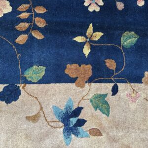 Antique Art Deco Room Size Wool Beige, Navy Rug, detail photo 5, stock number 24061