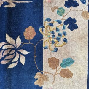 Antique Art Deco Room Size Wool Beige, Navy Rug, detail photo 6, stock number 24061