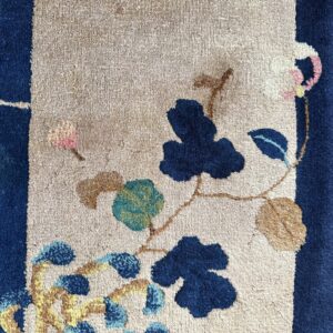 Antique Art Deco Room Size Wool Beige, Navy Rug, detail photo 7, stock number 24061