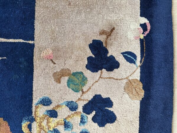 Antique art deco room size wool beige, navy rug 11 Antique art deco room size wool beige, navy rug, detail photo 7, stock number 24061