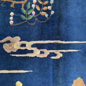 Antique Art Deco Room Size Wool Beige, Navy Rug, detail photo 8, stock number 24061