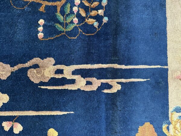 Antique art deco room size wool beige, navy rug 12 Antique art deco room size wool beige, navy rug, detail photo 8, stock number 24061