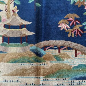 Antique Art Deco Room Size Wool Beige, Navy Rug, detail photo 9, stock number 24061