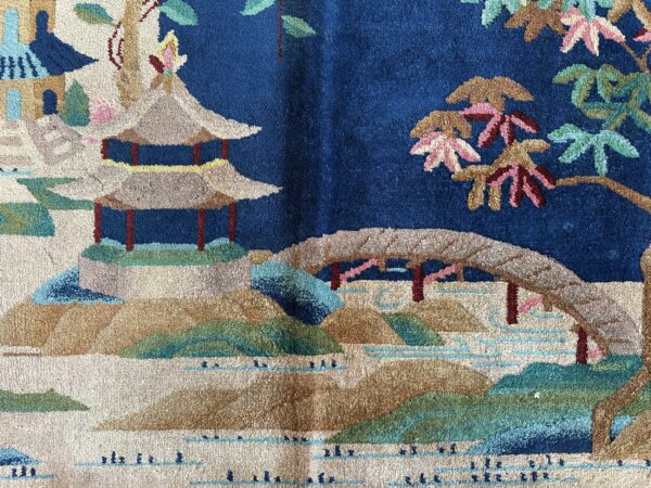 Antique art deco room size wool beige, navy rug 13 Antique art deco room size wool beige, navy rug, detail photo 9, stock number 24061