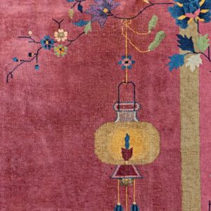 Antique Art Deco Room Size Wool Red Vase Design Rug, detail photo 1, stock number 24660