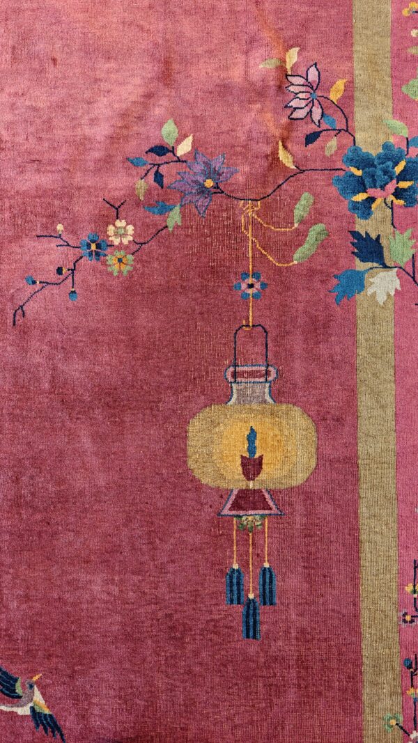 Antique art deco room size wool red vase design rug 5 Antique art deco room size wool red vase design rug, detail photo 1, stock number 24660