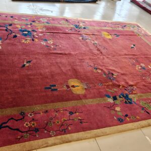 Antique Art Deco Room Size Wool Red Vase Design Rug, detail photo 10, stock number 24660