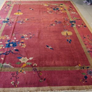 Antique Art Deco Room Size Wool Red Vase Design Rug, detail photo 11, stock number 24660