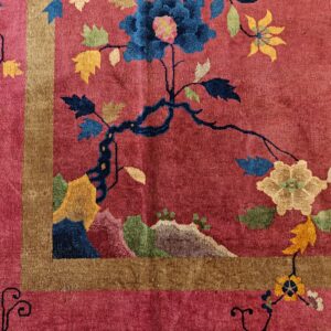 Antique Art Deco Room Size Wool Red Vase Design Rug, detail photo 2, stock number 24660