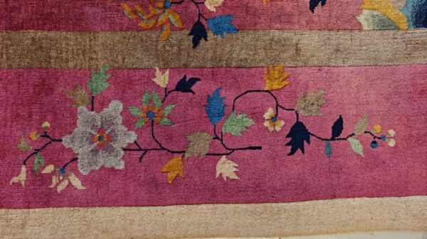 Antique art deco room size wool red vase design rug 8 Antique art deco room size wool red vase design rug, detail photo 4, stock number 24660