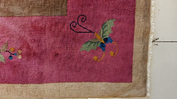 Antique art deco room size wool red vase design rug 9 Antique art deco room size wool red vase design rug, detail photo 5, stock number 24660
