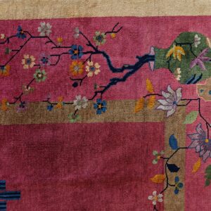 Antique Art Deco Room Size Wool Red Vase Design Rug, detail photo 6, stock number 24660