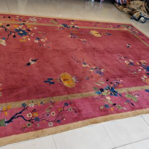 Antique Art Deco Room Size Wool Red Vase Design Rug, detail photo 7, stock number 24660