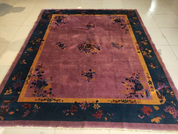 Antique chinese - art deco chinese allover floral purple 1920s rug 16 Antique chinese - art deco chinese allover floral purple 1920s rug, detail photo 10, stock number 25201