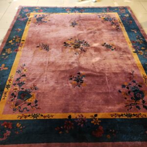 Antique Chinese - Art Deco Chinese Allover Floral Purple 1920s Rug, detail photo 8, stock number 25201