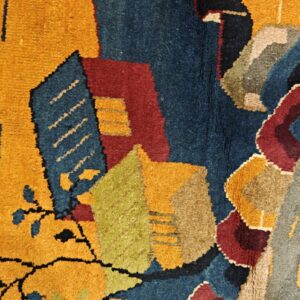 Antique Chinese Art Deco Round Geometric Hand Knotted Pile Yellow Rug, detail photo 1, stock number 21559