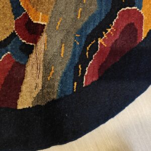 Antique Chinese Art Deco Round Geometric Hand Knotted Pile Yellow Rug, detail photo 2, stock number 21559