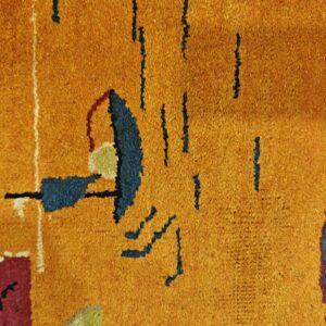 Antique Chinese Art Deco Round Geometric Hand Knotted Pile Yellow Rug, detail photo 3, stock number 21559