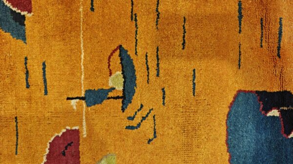Antique chinese art deco round geometric hand knotted pile yellow rug 6 Antique chinese art deco round geometric hand knotted pile yellow rug, detail photo 3, stock number 21559