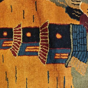 Antique Chinese Art Deco Round Geometric Hand Knotted Pile Yellow Rug, detail photo 4, stock number 21559