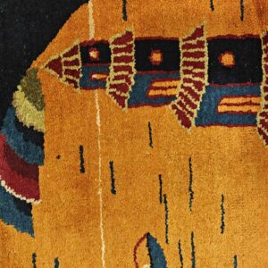 Antique Chinese Art Deco Round Geometric Hand Knotted Pile Yellow Rug, detail photo 5, stock number 21559