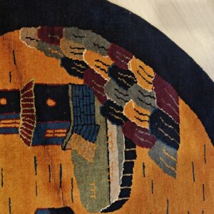Antique Chinese Art Deco Round Geometric Hand Knotted Pile Yellow Rug, detail photo 6, stock number 21559