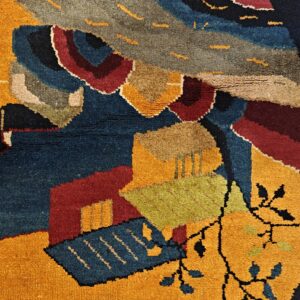 Antique Chinese Art Deco Round Geometric Hand Knotted Pile Yellow Rug, detail photo 7, stock number 21559