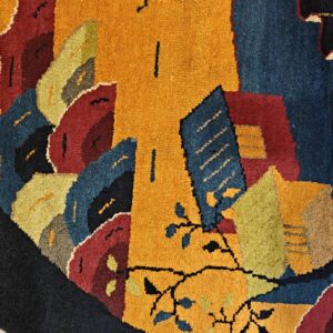 Antique Chinese Art Deco Round Geometric Hand Knotted Pile Yellow Rug, detail photo 8, stock number 21559