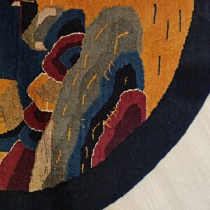 Antique Chinese Art Deco Round Geometric Hand Knotted Pile Yellow Rug, detail photo 9, stock number 21559