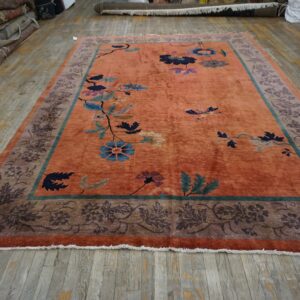 Antique Chinese Art Deco Wool Yellow Hand Knotted Pile Rug (SKU 26013) - detail view 1