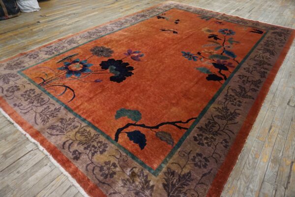 Antique chinese art deco wool yellow hand knotted pile rug 14 Antique chinese art deco wool yellow hand knotted pile rug (sku 26013) - detail view 12