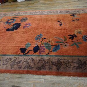 Antique Chinese Art Deco Wool Yellow Hand Knotted Pile Rug (SKU 26013) - detail view 3