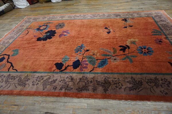 Antique chinese art deco wool yellow hand knotted pile rug 5 Antique chinese art deco wool yellow hand knotted pile rug (sku 26013) - detail view 3