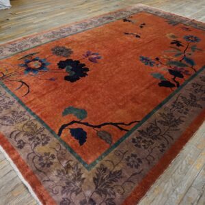 Antique Chinese Art Deco Wool Yellow Hand Knotted Pile Rug (SKU 26013) - detail view 4
