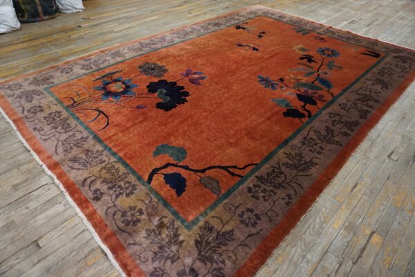 Antique chinese art deco wool yellow hand knotted pile rug 6 Antique chinese art deco wool yellow hand knotted pile rug (sku 26013) - detail view 4