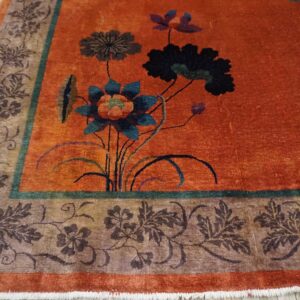 Antique Chinese Art Deco Wool Yellow Hand Knotted Pile Rug (SKU 26013) - detail view 5