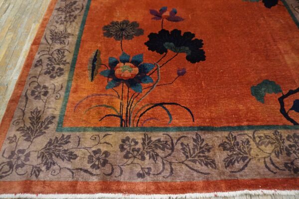 Antique chinese art deco wool yellow hand knotted pile rug 7 Antique chinese art deco wool yellow hand knotted pile rug (sku 26013) - detail view 5
