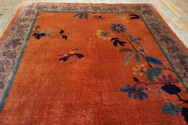 Antique chinese art deco wool yellow hand knotted pile rug 9 Antique chinese art deco wool yellow hand knotted pile rug (sku 26013) - detail view 7