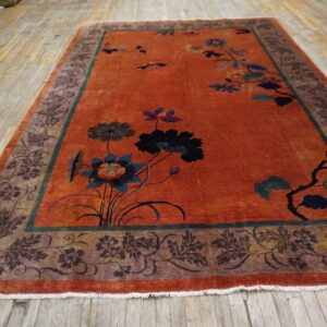 Antique Chinese Art Deco Wool Yellow Hand Knotted Pile Rug (SKU 26013) - detail view 9
