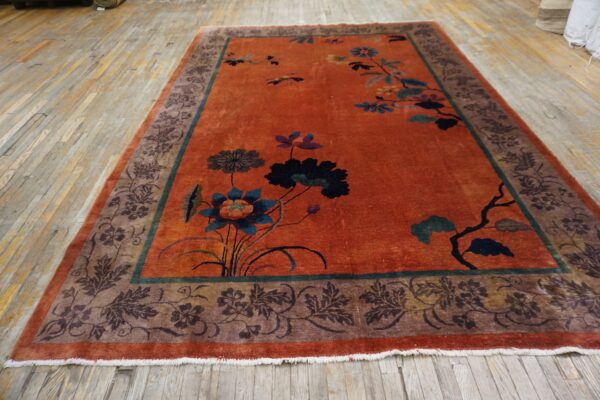 Antique chinese art deco wool yellow hand knotted pile rug 11 Antique chinese art deco wool yellow hand knotted pile rug (sku 26013) - detail view 9
