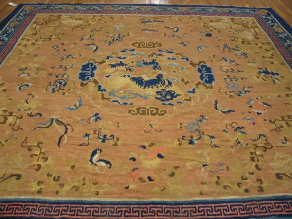 Rare yellow square mid 18th century antique chinese ningxia carpet 5 Mid-18th century chinese ningxia carpet, the whole carpet with its central roundel, stock number 20853