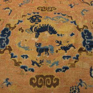 Mid-18th century Chinese Ningxia carpet, central roundel with mythical beasts and clouds, stock number 20853