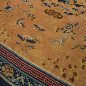 Mid-18th century Chinese Ningxia carpet, cranes and blossoms in the field beside the border, stock number 20853
