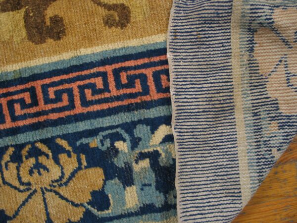 Rare yellow square mid 18th century antique chinese ningxia carpet 12 Mid-18th century chinese ningxia carpet, back of the carpet showing the weave, stock number 20853